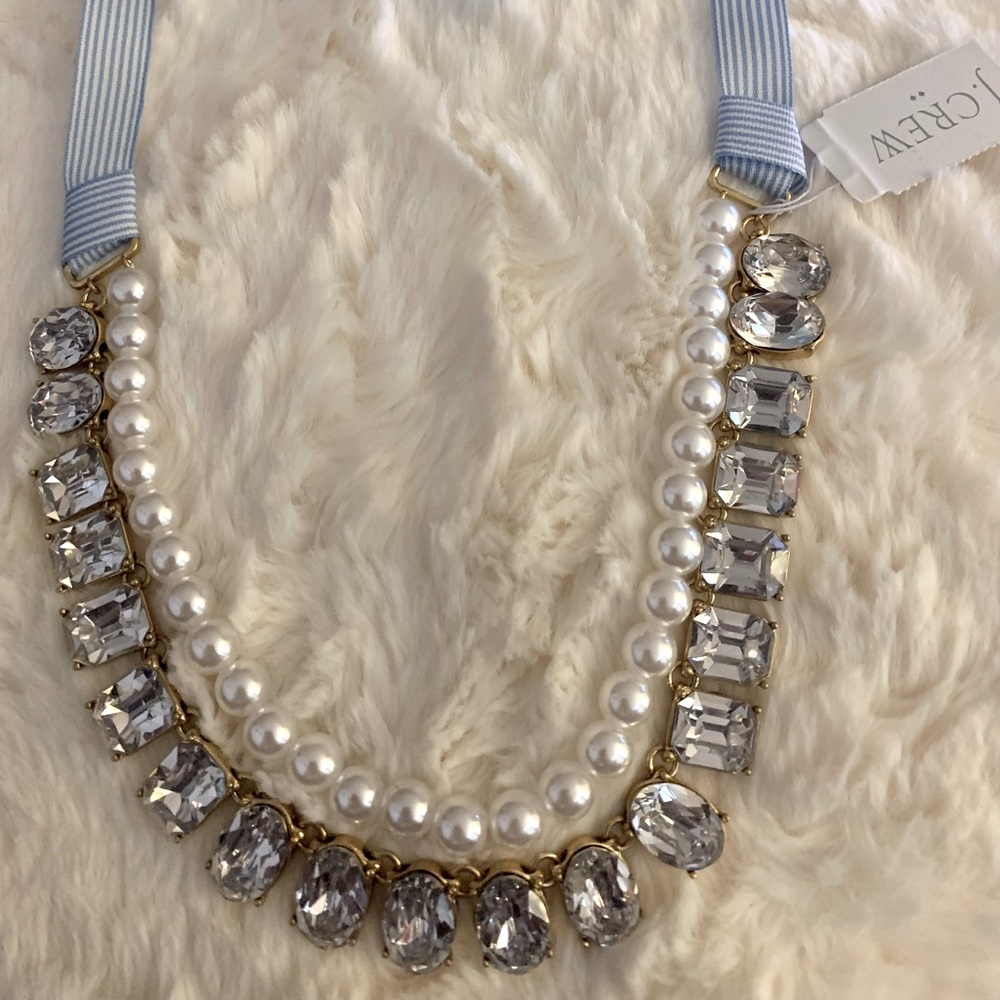 Crystal and pearl two-layer statement necklace JCrew
